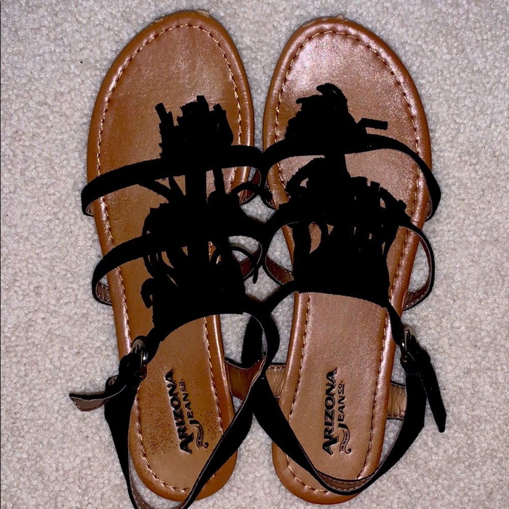 Black fringe sandals